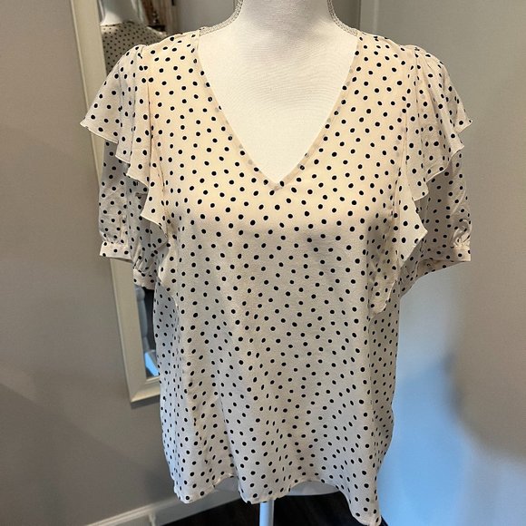 Madewell Tops - NWT Madewell 100% Silk ruffle polka dot blouse, Size Medium